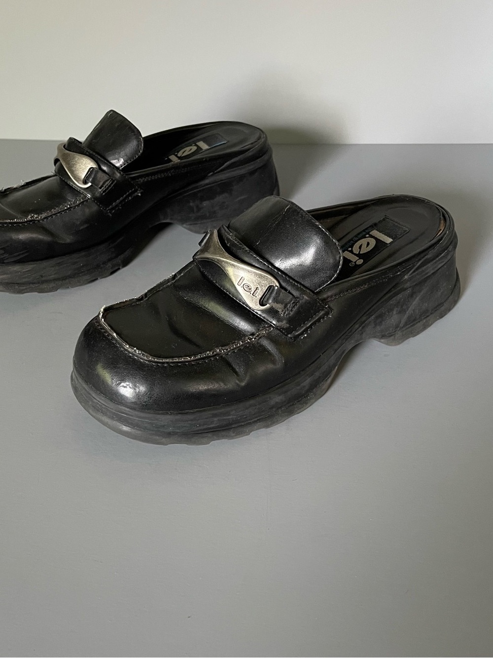 l.e.i. Vintage Rubee Chunky Grunge Punk Clogs Shoes 7 Black Faux Leather Gothic